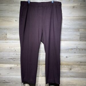 J Jill Women’s 2X Ponte Knit Slim Leg Pull On Ankle Pants Dark Purple Pockets
